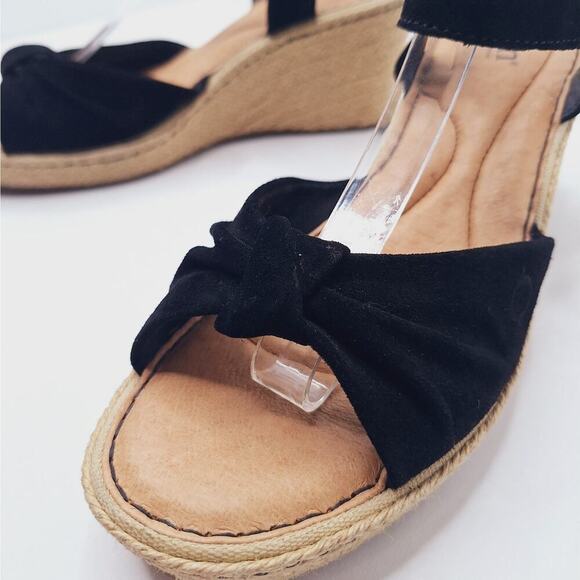 Born Monticello Knotted Wedge Espadrille Sandals Suede Leather 9 Open Toe Black - Picture 13 of 13